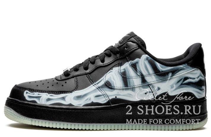 Кроссовки Nike Air Force 1 Low Skeleton Halloween Black BQ7541-001 черные, кожаные